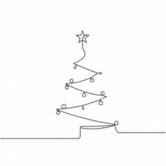 Simple line drawing of a Christmas tree with ornaments and star  