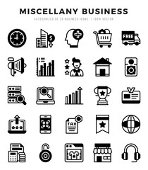 Set of 25 Miscellany Business Lineal Filled Icons Pack.