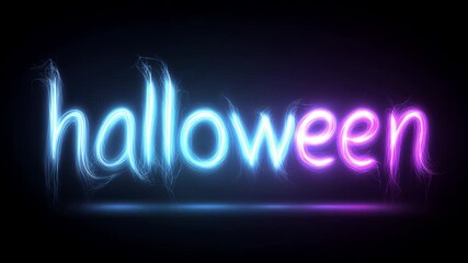 Animated halloween word written in a flickering neon style with glowing blue and purple light streaks, creating a spooky and electric effect on a dark background for festive seasonal events - Powered by Adobe