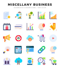 Miscellany Business Flat icons collection. 25 icon set in a Flat design.