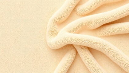 Elegant beige plush fabric with soft tufted texture, creating a sense of warmth and comfort, perfect for backgrounds or design elements