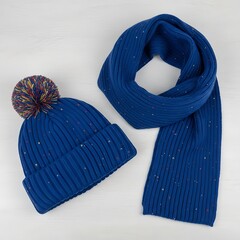 Stylish Blue Knitted Winter Hat and Scarf