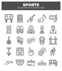 Collection of 25 Sports Icons.  A Visual Guide to Various Games and Equipment