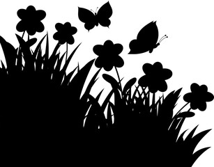 Flowers and Butterflies Silhouette Corner