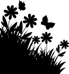 Flowers and Butterflies Silhouette Corner