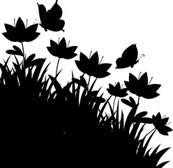 Flowers and Butterflies Silhouette Corner