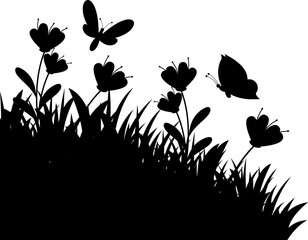 Flowers and Butterflies Silhouette Corner