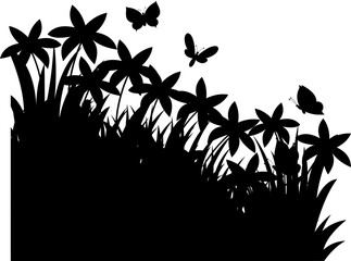 Flowers and Butterflies Silhouette Corner