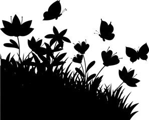 Flowers and Butterflies Silhouette Corner