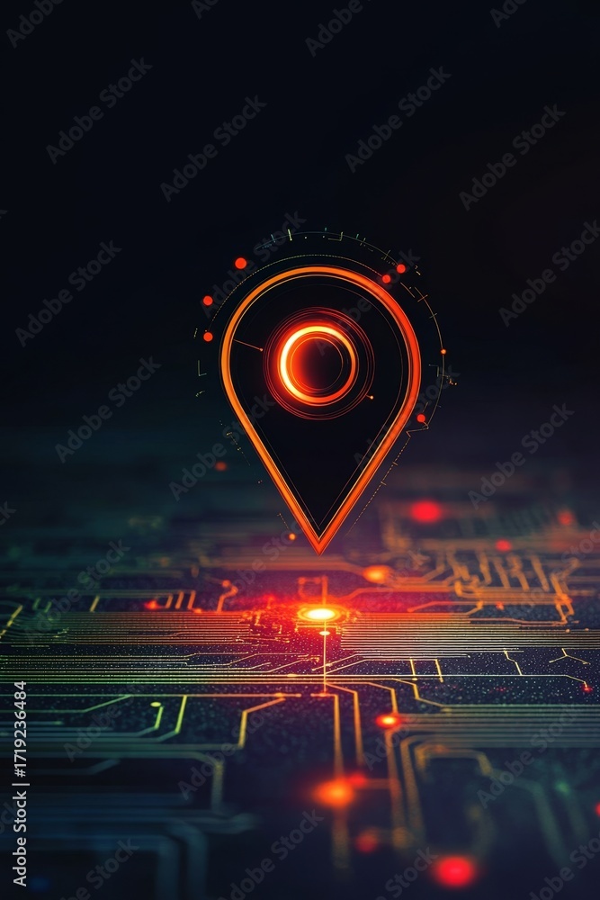 Poster digital infrastructure navigator a modern technology roadmap with gps pin and network design.