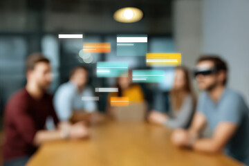 Obraz premium presentation screen displaying augmented reality ar elements with blurred white text bars enhancing visuals