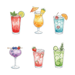watercolor flat illustration of mocktails collections