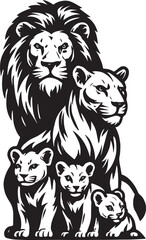 Lion, Lioness, and Cubs – Wildlife Vector Art

