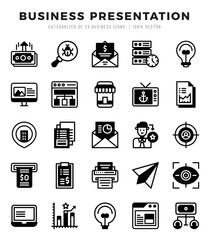 Business Presentation Icon Pack 25 Vector Symbols for Web Design.