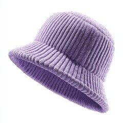 Purple Ribbed Knit Bucket Hat Isolated on White