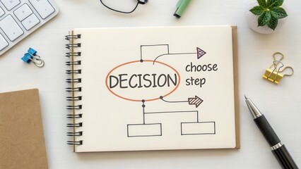 Decision Making Process Illustrated with Flowchart and Notepad Design