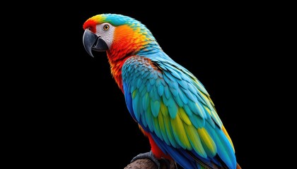 Obraz premium Vibrant Plumage A Parrot's Portrait Showcasing Vivid Colors and Striking Details Against a Plain Backdrop