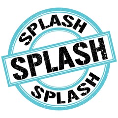 SPLASH text on blue-black round stamp sign