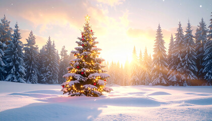 Magical Christmas Tree in a Snowy Winter Wonderland