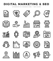 Set of Lineal Digital Marketing & SEO Icons. Lineal art icon. Vector illustration