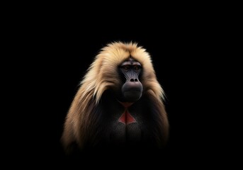 Mandrill portrait against dark background