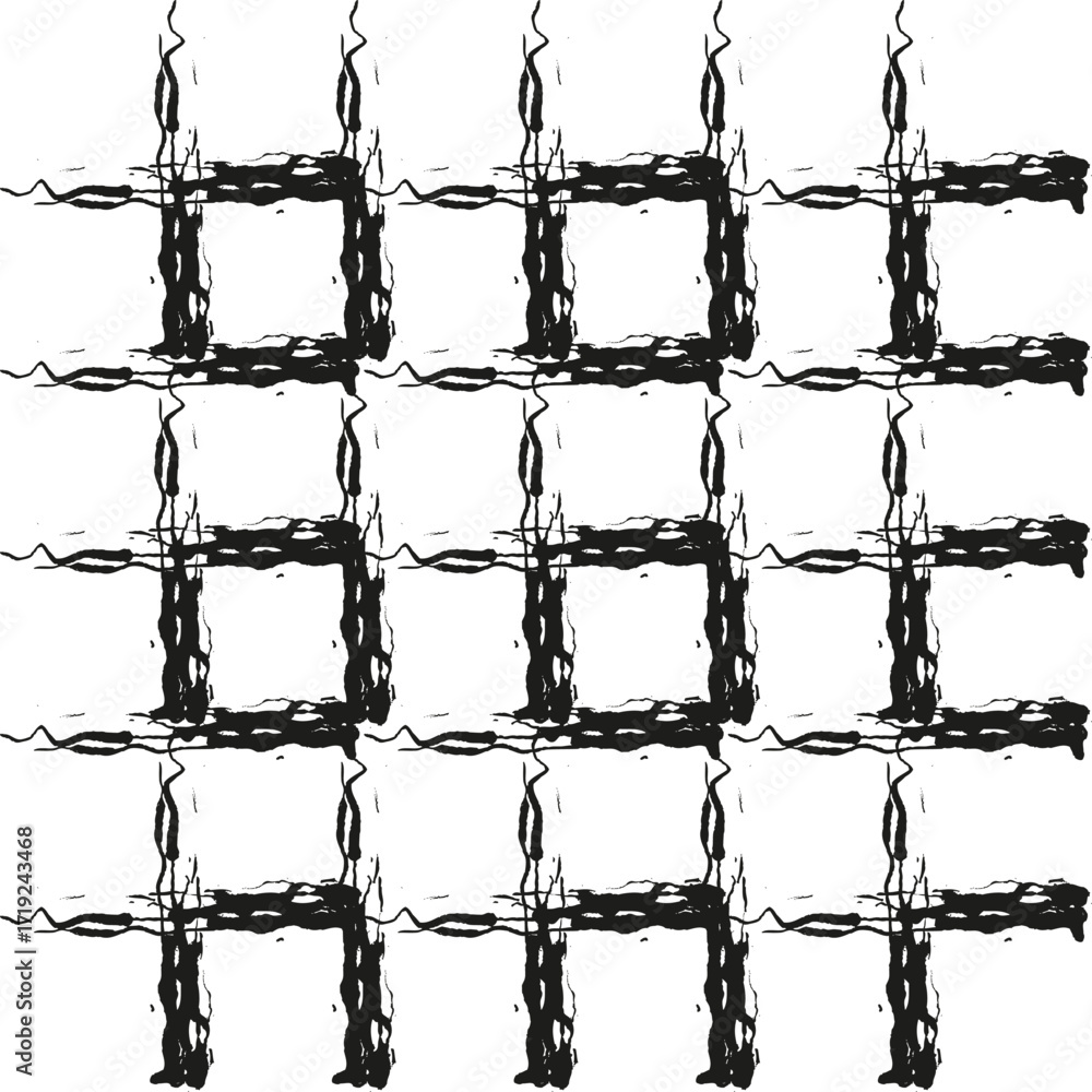 Poster grunge square pattern. abstract rough texture. distorted grid vector. black and white illustration.