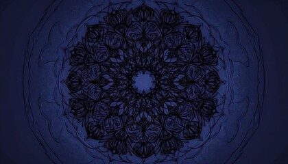 Intricate dark mandala on deep blue background