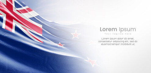 New Zealand national flag waving and fading on white background. The flag uses for banner and...