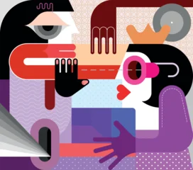 Keuken achterwand Abstracte kunst A woman with a crown on her head and a man gesturing to stop her. Modern art vector illustration, digital painting.  ©  danjazzia