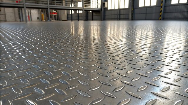 Diamond plate steel floor in an industrial facility showing durability and traction