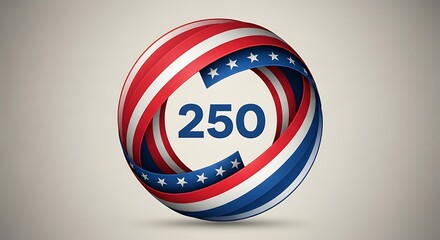 250 years anniversary. Usa flag colors circle with stars and stripes. Vector.