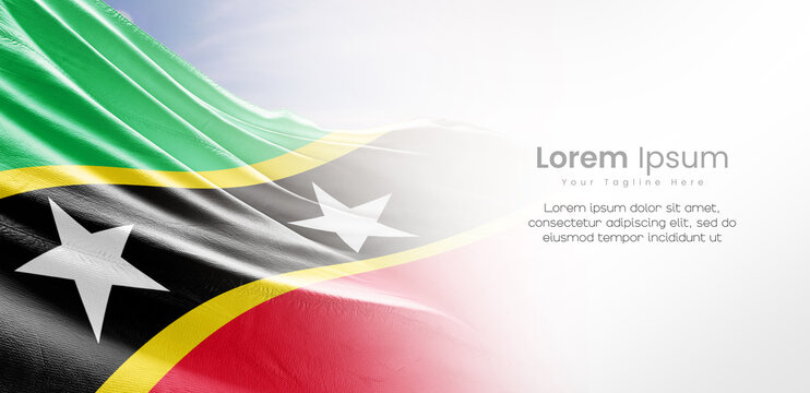 Saint Kitts and Nevis national flag waving and fading on white background. The flag uses for banner and poster with text. Saint Kitts and Nevis national flag for independence day.