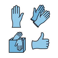 Obraz premium Blue disposable medical gloves icon set vector illustration.