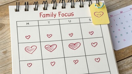 Family Calendar with Heart Drawings for Relationship Planning