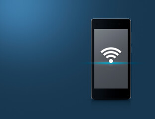 Wi-fi connection flat icon on modern smart mobile phone screen over light blue background, Technology and internet concept