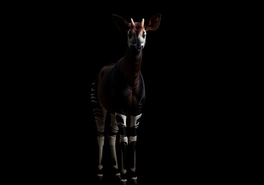Okapi portrait against black background