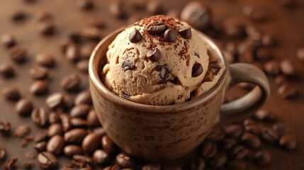 Mocha Chip Ice Cream Scoop with Chocolate