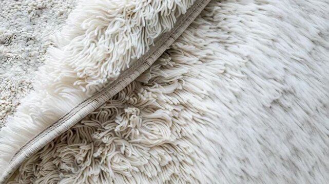 Close-up of textured soft white rugs with varying pile lengths