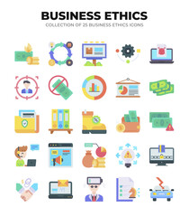 Collection of 25 Business Ethics Icons. Flat Design. Colorful. Corporate Social Responsibility