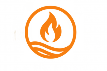 Fire and water elements icon in orange depicting energy, nature, resources, and ecological balance
