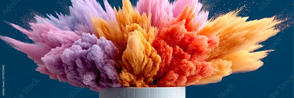 Poster vibrant explosion of holi colored powders creating a stunning cloud of dynamic emotions in studio