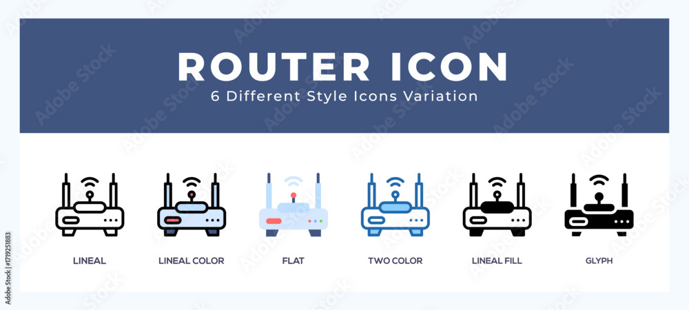 Poster router icon set with different styles. design elements for logo. vector illustration.