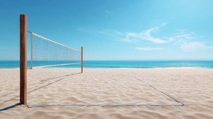 Beach volleyball court on a sunny day. Outdoor sports and summer vacation concept for travel and leisure activity.