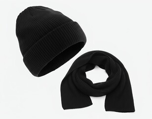  Classic Black Knitted Winter Hat and Scarf