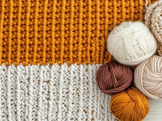 Knitting Texture Background Yarn Balls Beige Orange Cream Brown