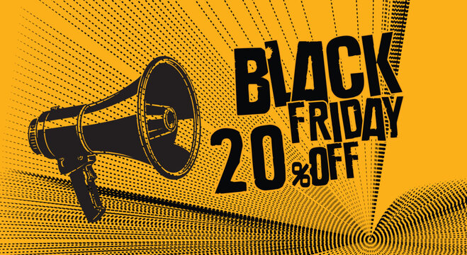 Black friday sale announcement with megaphone advertising discounts