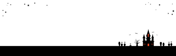  秋　ハロウィン　不気味な館と墓場のフレーム　バナーサイズ　3