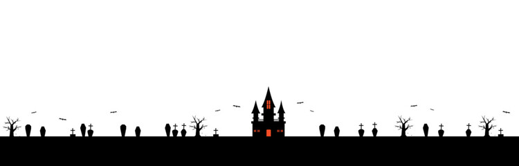  秋　ハロウィン　不気味な館と墓場のフレーム　バナーサイズ　4