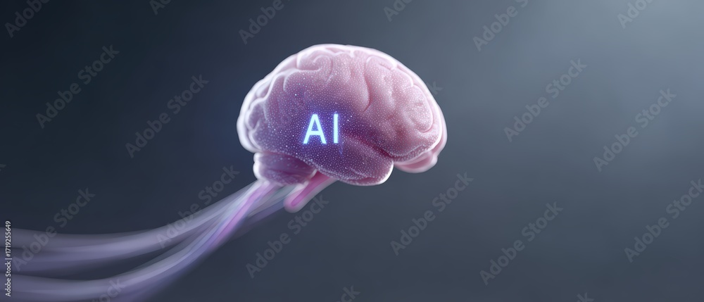 Aufkleber Futuristic Concept of Artificial Intelligence Represented by Brain with AI Letters and Digital Abstract Effects