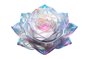 Abstract Crystal Rose Flower with Iridescent Colors on transparent background